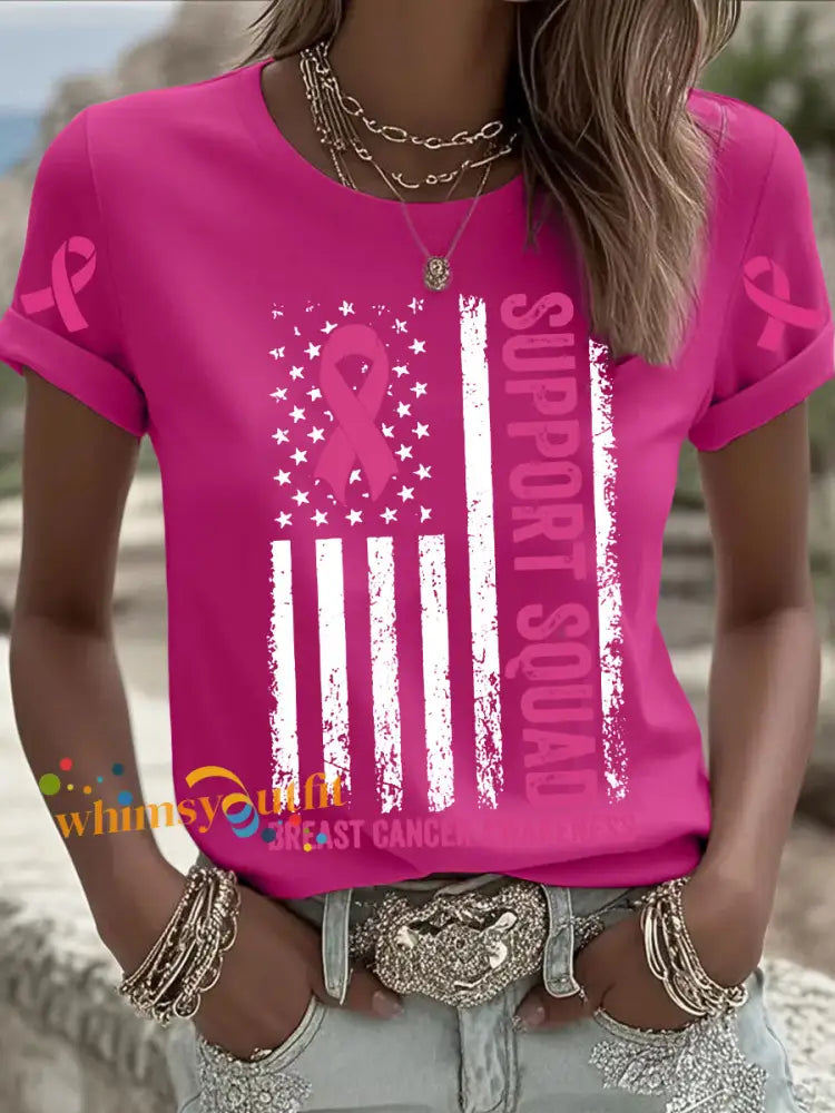 Women’s Pink Breast Cancer Printed T shirt Rose Red / S