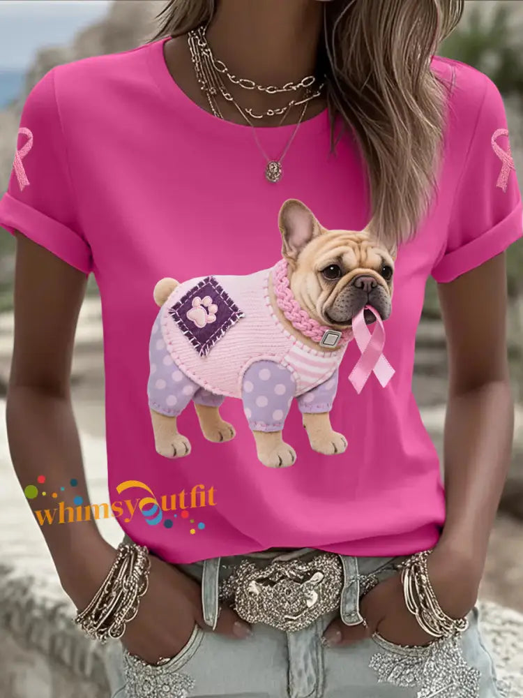 Women’s Pink Dog Pink Ribbon Breast Cancer Awareness Support Tee Rose Red / S