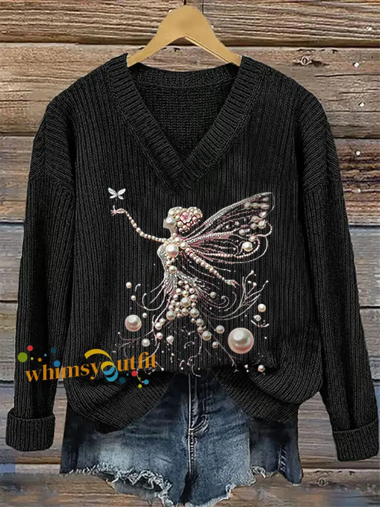 Women’s Pink Pearl Print Casual Top Black / S