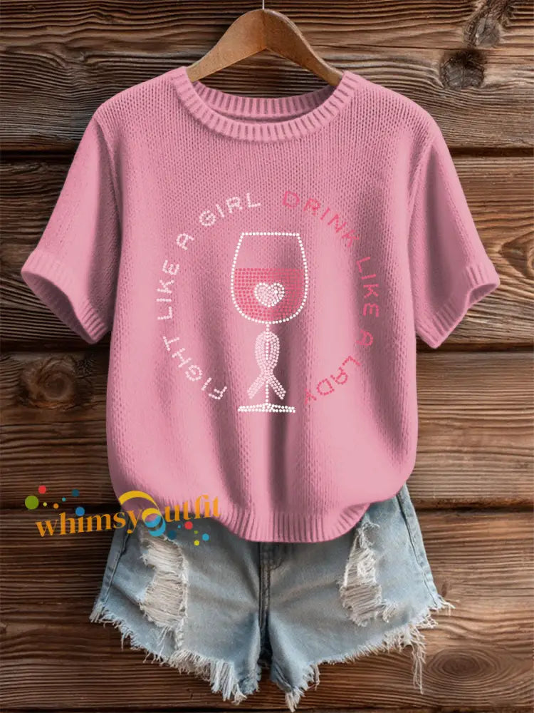 Women’s Pink Ribbon Print Casual T shirt Pink / S