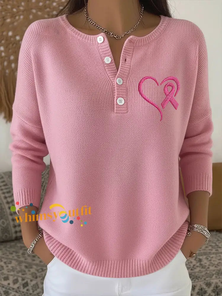 Women’s Pink Ribbon Print Casual Top Pink / S