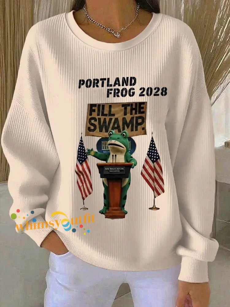 Women’s Portland Frog 2028 Ribbed Round-Neck Sweatshirt Apricot / S