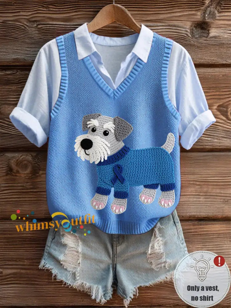 Women’s Prostate Cancer Schnauzer V Collar Vest Blue / S