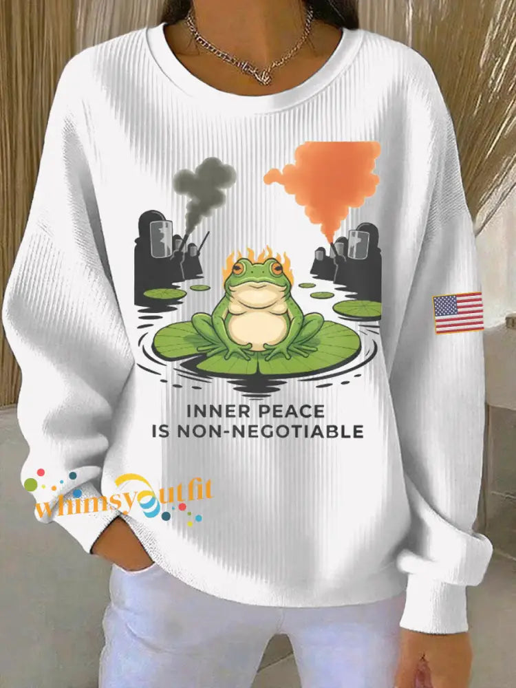 Women’s Resist Frog Print Casual Sweatshirt White / S