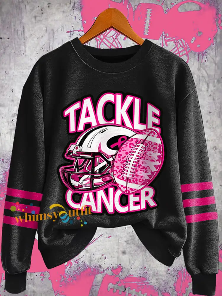Women’s Tackle Breast Cancer Football Gameday Breast Cancer Awareness Support Sweatshirt Black / S