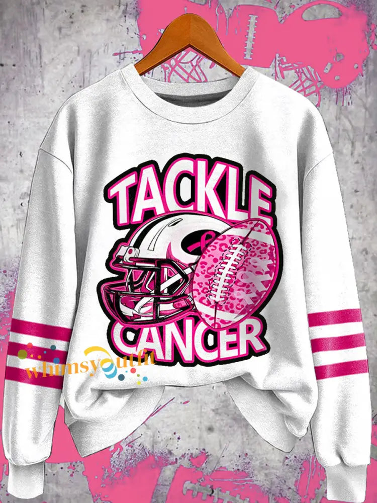 Women’s Tackle Breast Cancer Football Gameday Breast Cancer Awareness Support Sweatshirt White / S