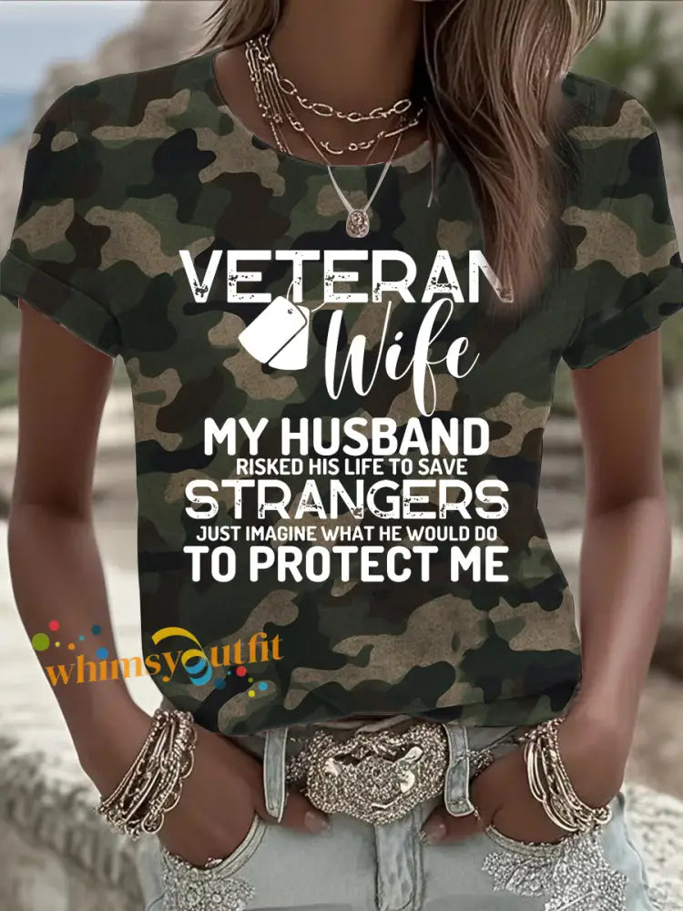 Women’s Veteran Wife Short-sleeved T-shirt Camouflage / S