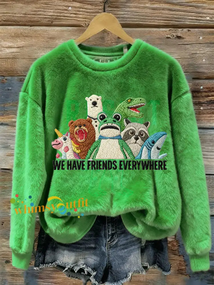 Women’s We Have Friends Everywhere Portland Frog Resist Plush Sweatshirt Green / S