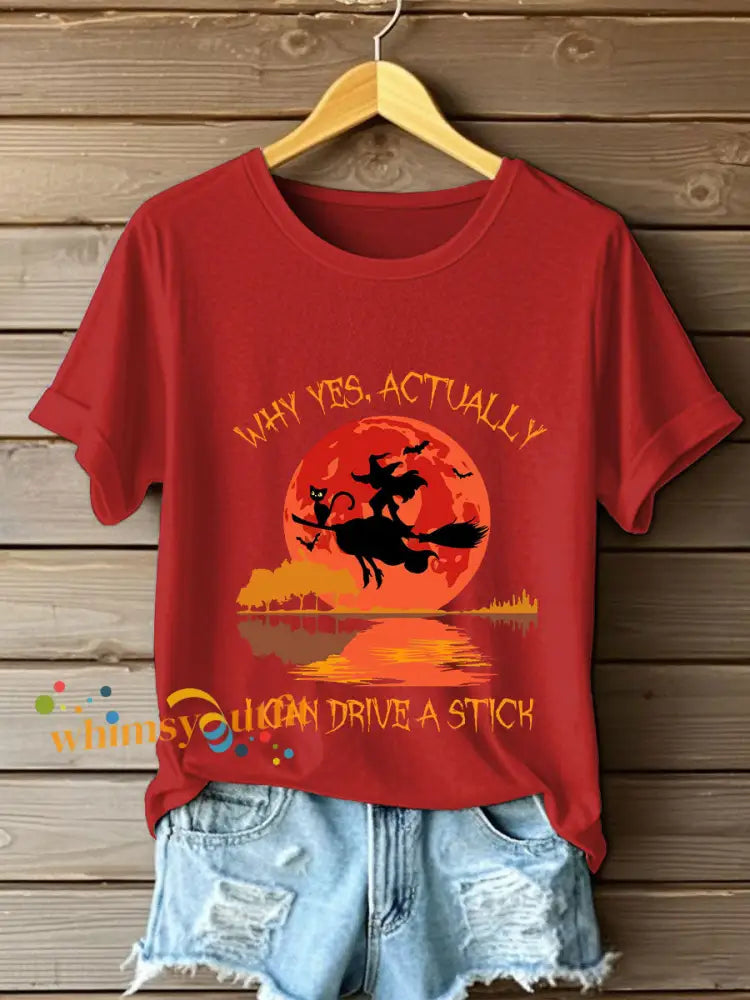 Women’s Witch ’Yes I Can Drive A Stick’ printed T shirt Red / S