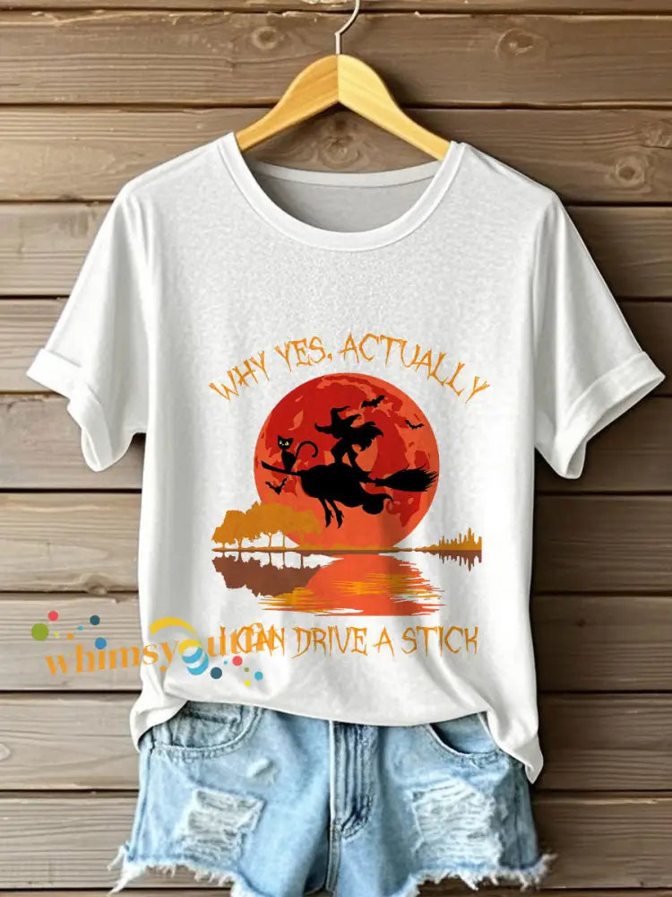 Women’s Witch ’Yes I Can Drive A Stick’ printed T shirt White / S