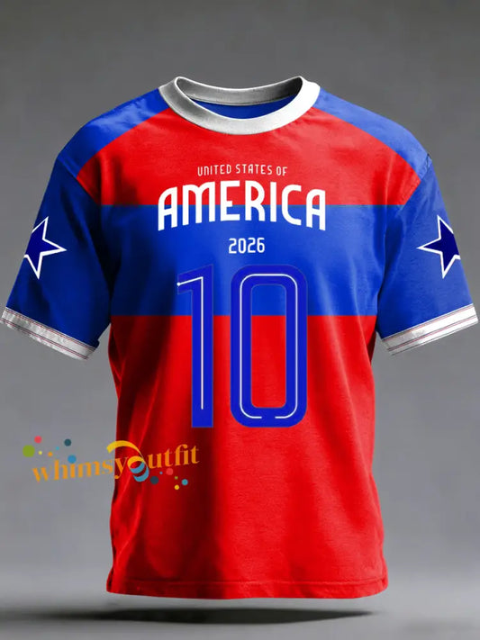 America 250th Anniversary Printed Vintage Fashion Loose Short Sleeve T-Shirt Blue / S