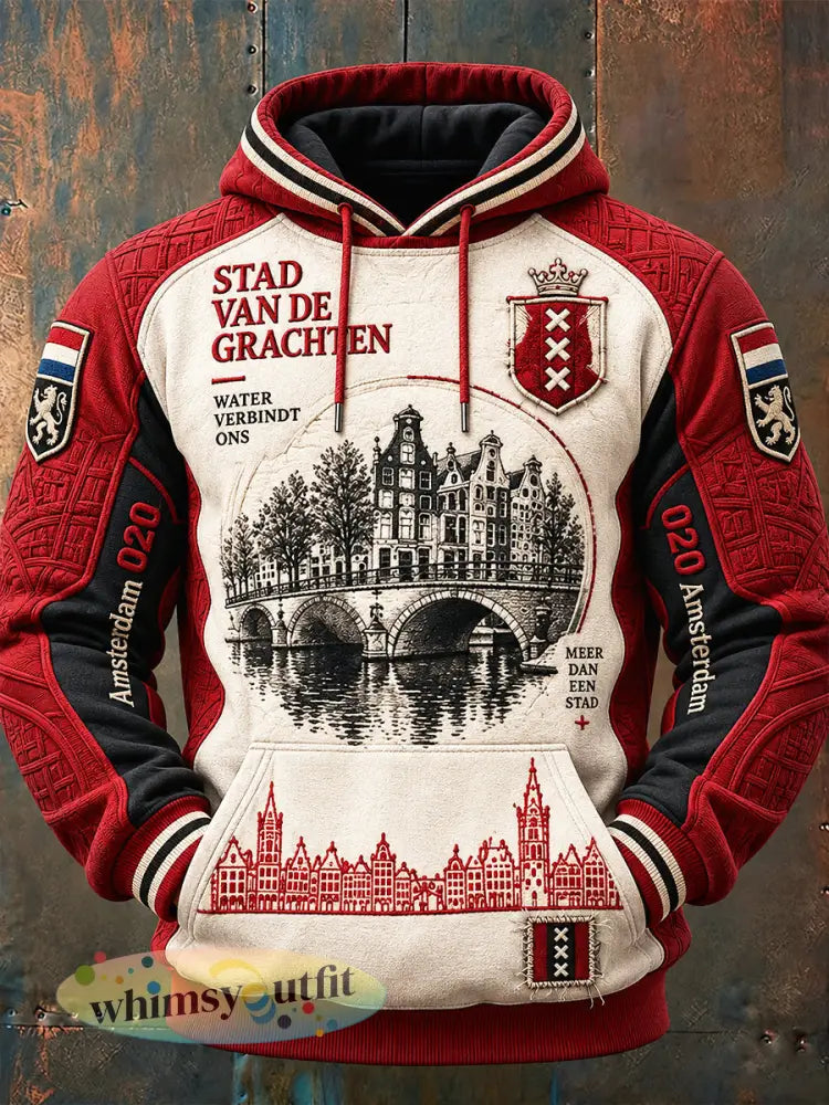 Amsterdam patchwork print casual sweatshirt met capuchon voor heren - Romig-Wit / S