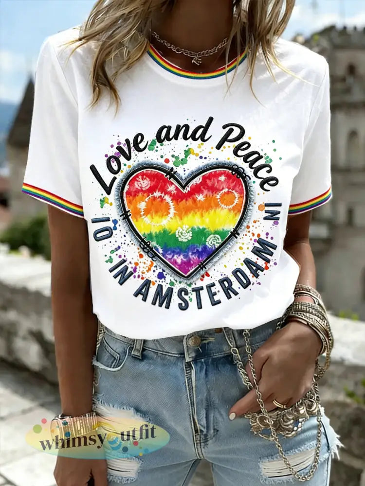 Amsterdam Regenboog LGBT Pride Charity Print casual T-shirt voor dames - Wit / S