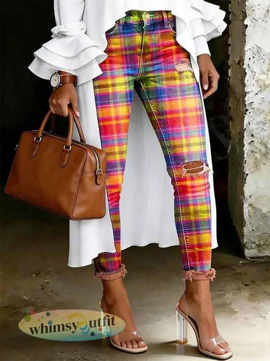 Artistieke jeans met bloemenprint voor dames - Veelkleurig / S