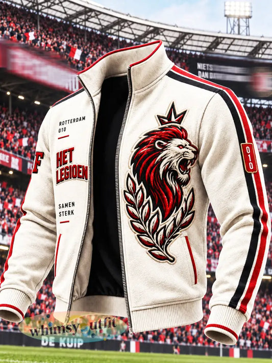 Beige Feyenoord Rotterdam Football-Print Casual opstaande kraag met rits - Romig-Wit / S
