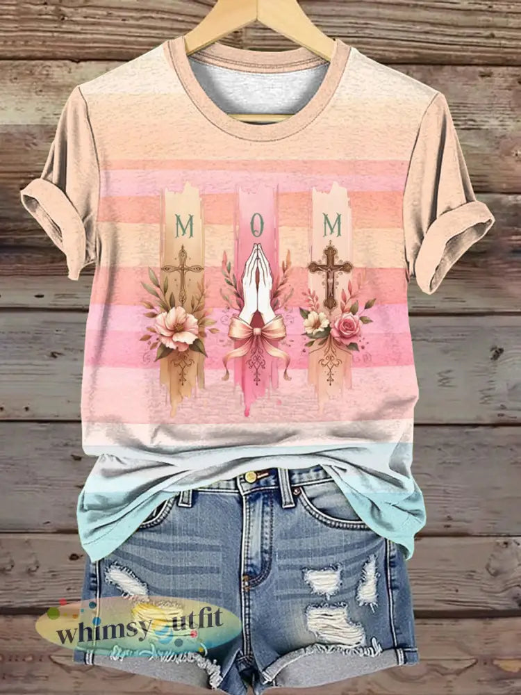 Biddende MAMA Moederdag cadeau voor dames T-shirt met korte mouwen - als foto / S