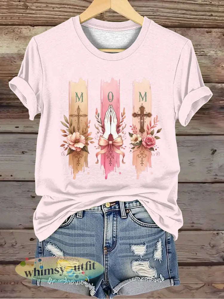 Biddende MAMA Moederdag cadeau voor dames T-shirt met korte mouwen - roze / S