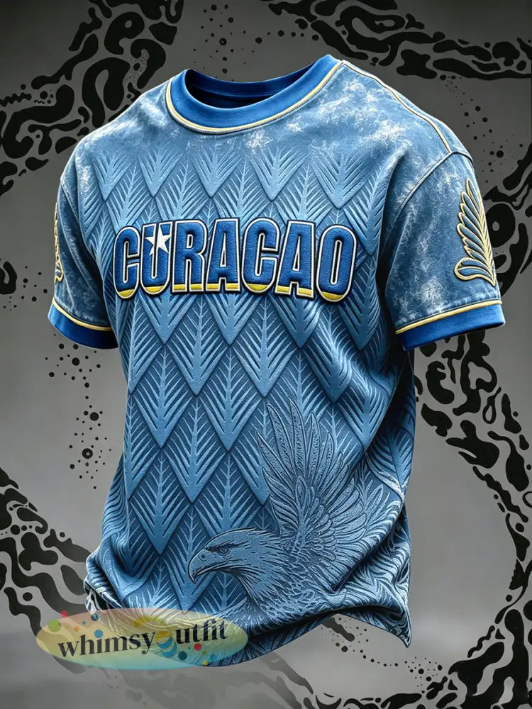 Blauw Curaçao voetbal 3D-geprinte vrijetijdsshirt voor heren - Blauw / S