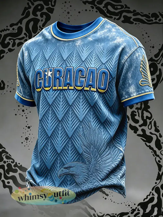 Blauw Curaçao voetbal 3D-geprinte vrijetijdsshirt voor heren - Blauw / S