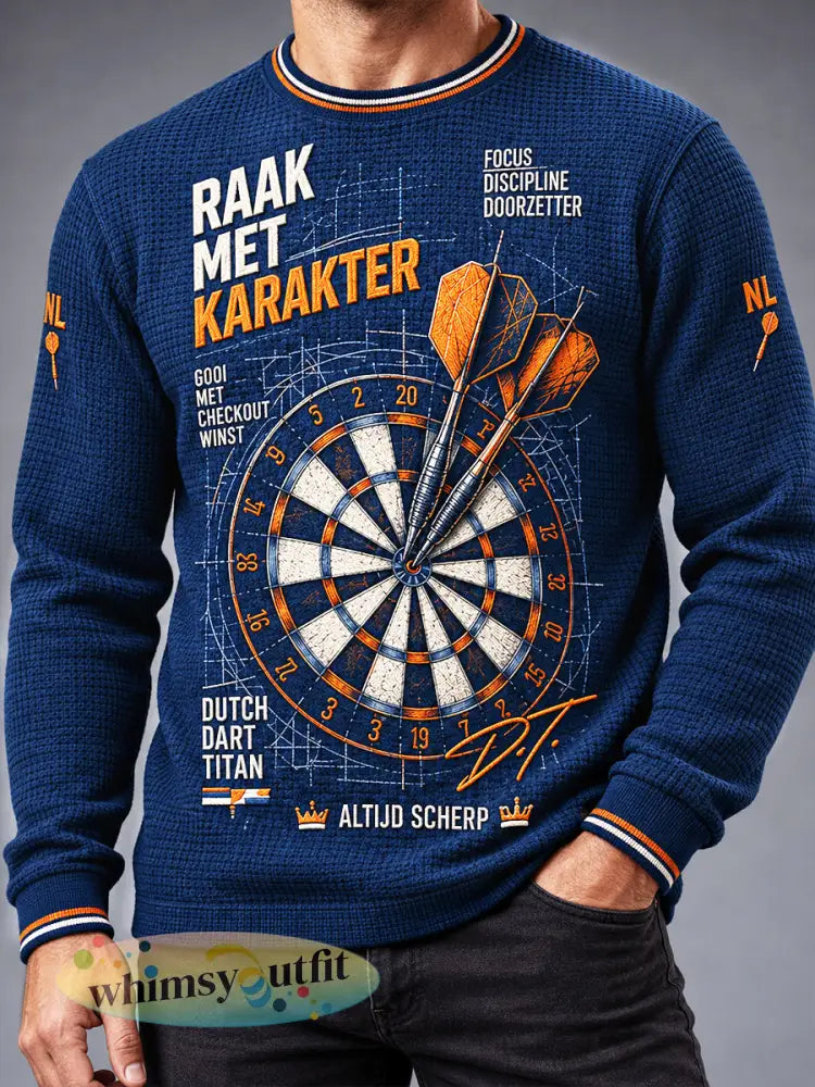 Blauw heren-T-shirt met Nederlandse dartspatroon casual lange mouwen - Diep Blauw / S
