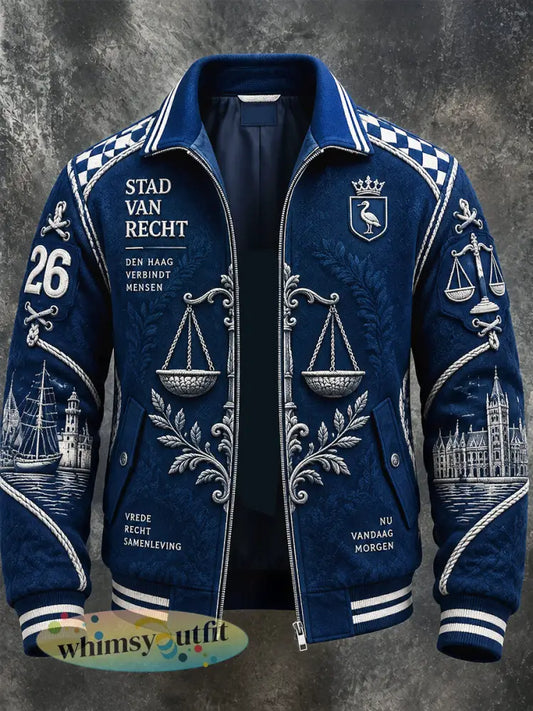 Blauw herenjack met patchworkprint en ritssluiting in informele stijl afkomstig uit Den Haag - Blauw / S