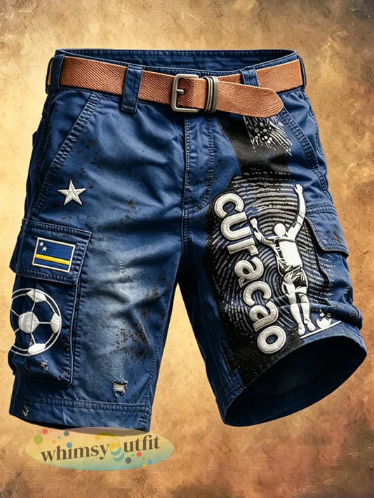 Blauwe camouflagevoetbalshort voor heren met vintageprint casual werkshort - Diep Blauw / S
