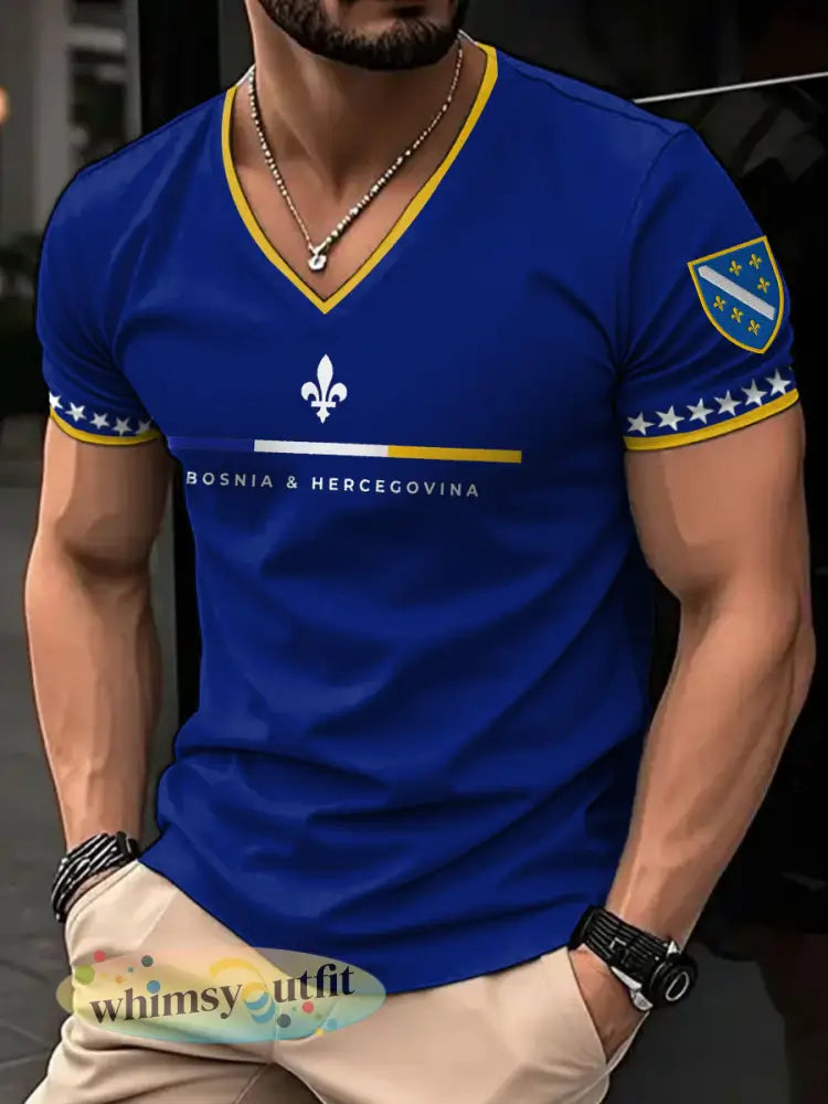 Bosnië Football Lover ZMAJEVI T-shirt met V-hals en print - Blauw / S