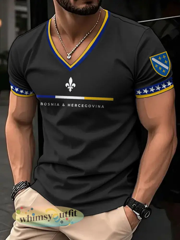 Bosnië Football Lover ZMAJEVI T-shirt met V-hals en print - Zwart / S