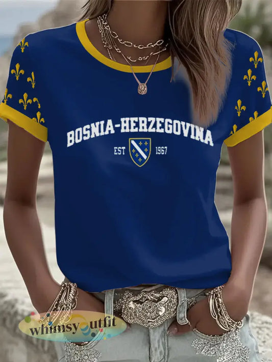 Bosnië ZMAJEVI Voetballiefhebbers voor dames T-shirt met korte mouwen - Blauw / S