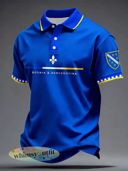 Bosnische voetballiefhebbers heren casual tops met print - Blauw / S