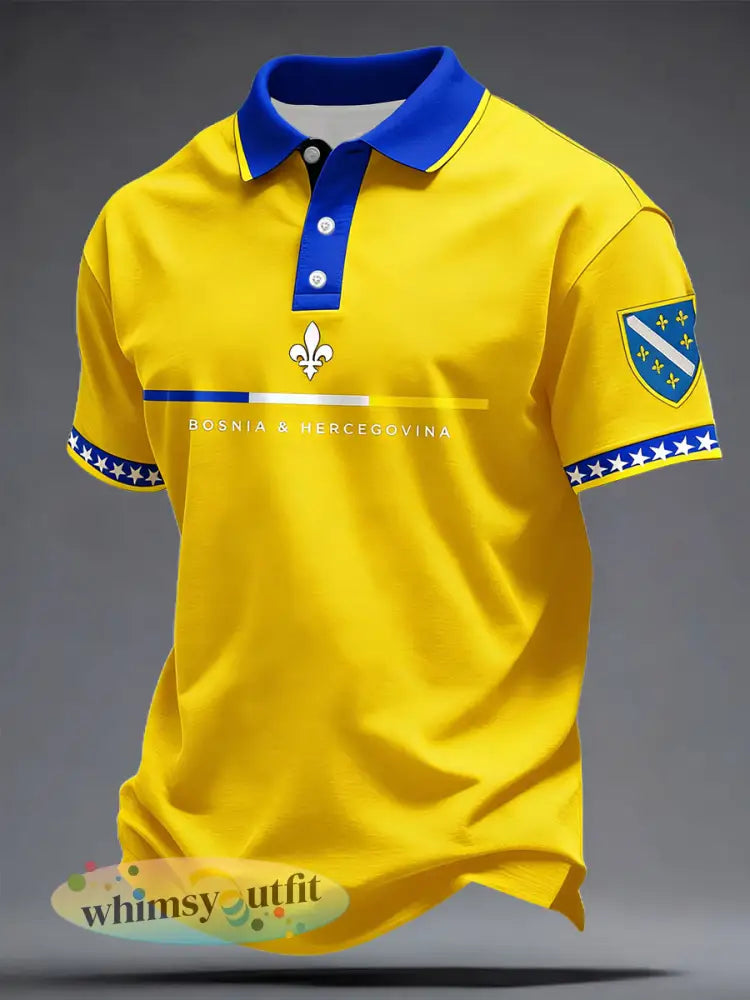 Bosnische voetballiefhebbers heren casual tops met print - Geel / S