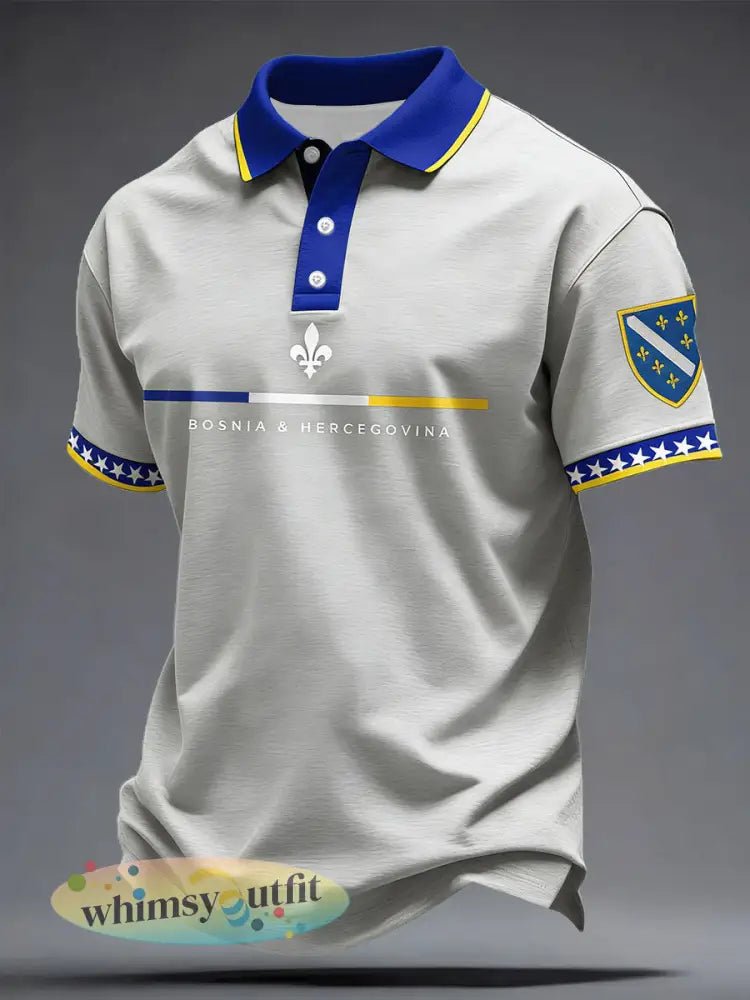 Bosnische voetballiefhebbers heren casual tops met print - Lichtgrijs / S