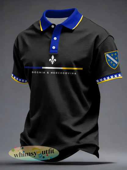 Bosnische voetballiefhebbers heren casual tops met print - Zwart / S
