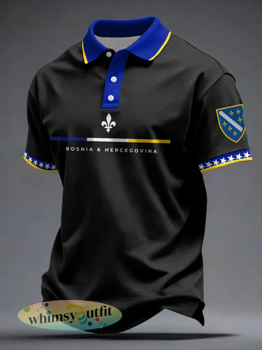 Bosnische voetballiefhebbers heren casual tops met print - Zwart / S
