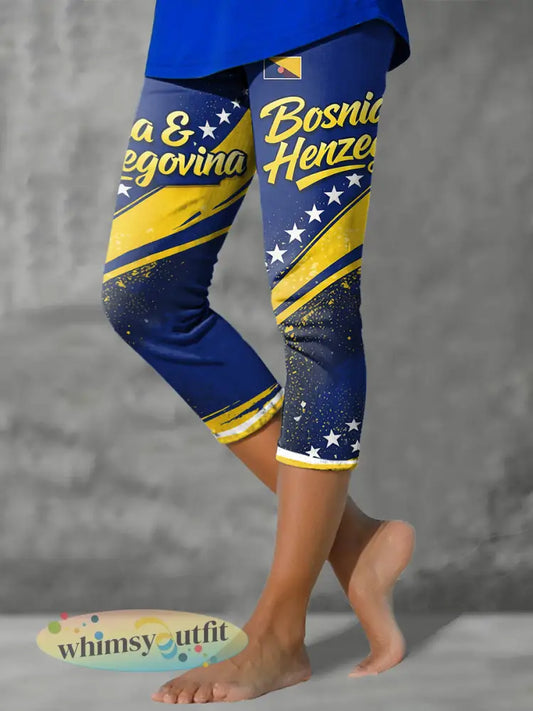 Bosnische voetballiefhebbers voor dames ZMAJEVI bedrukte leggings - Blauw / S