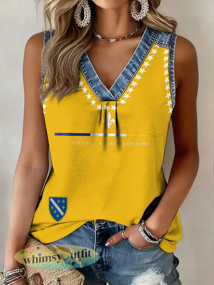 Bosnische voetballiefhebbers voor dames ZMAJEVI geprinte tanktops - Geel / S