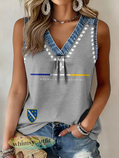 Bosnische voetballiefhebbers voor dames ZMAJEVI geprinte tanktops - Lichtgrijs / S