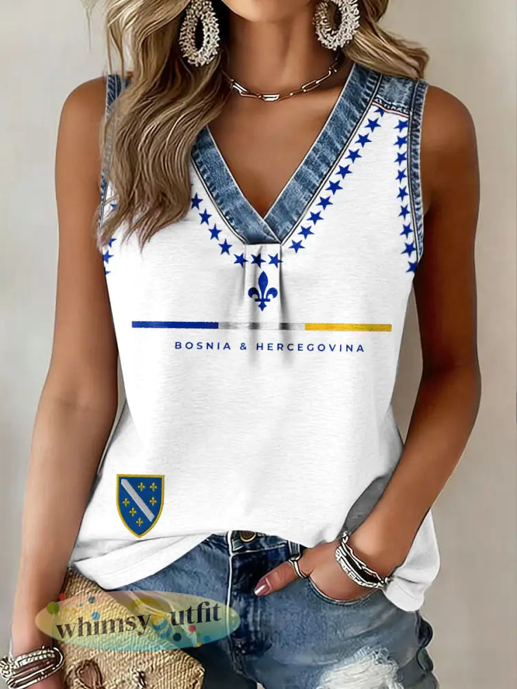 Bosnische voetballiefhebbers voor dames ZMAJEVI geprinte tanktops - Wit / S
