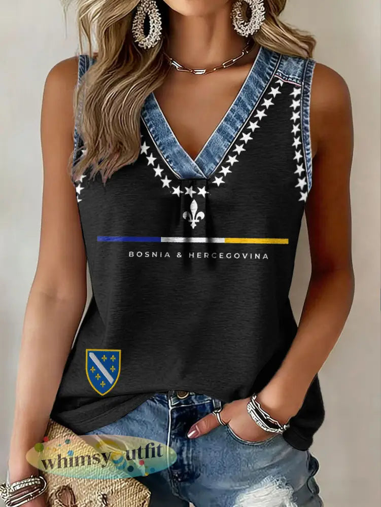 Bosnische voetballiefhebbers voor dames ZMAJEVI geprinte tanktops - Zwart / S