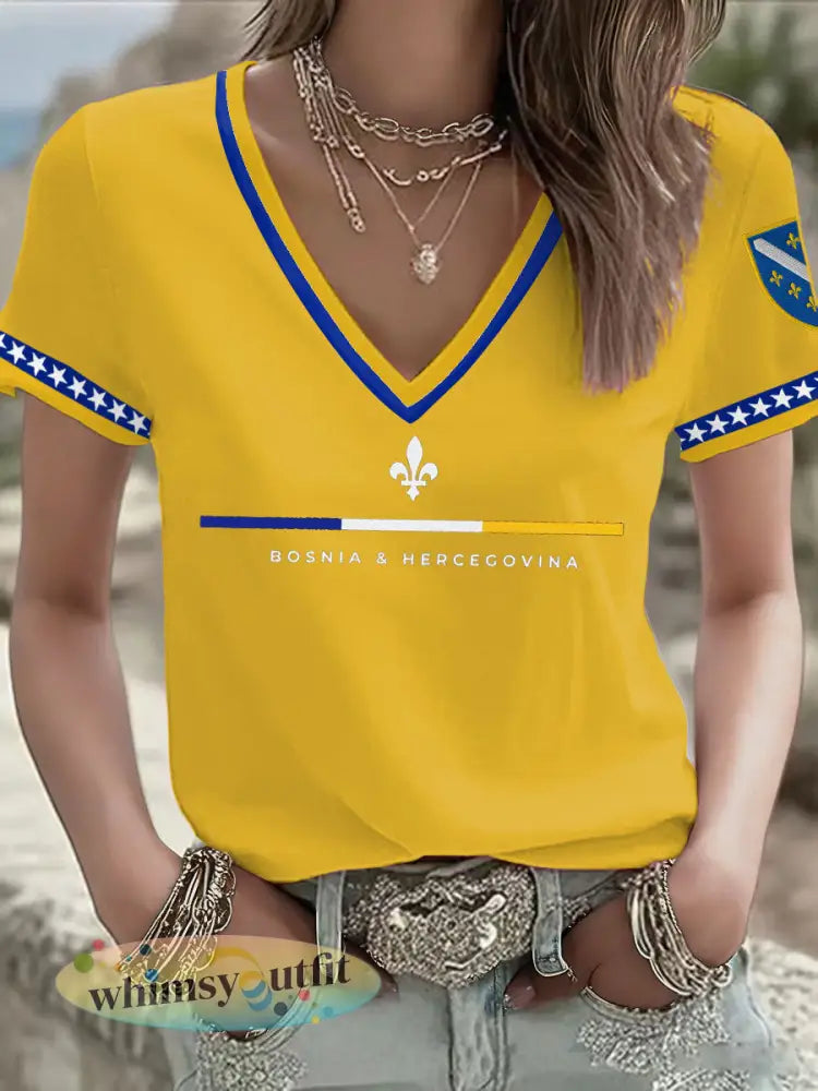 Bosnische voetballiefhebbers voor dames ZMAJEVI T-shirt met print - Geel / S