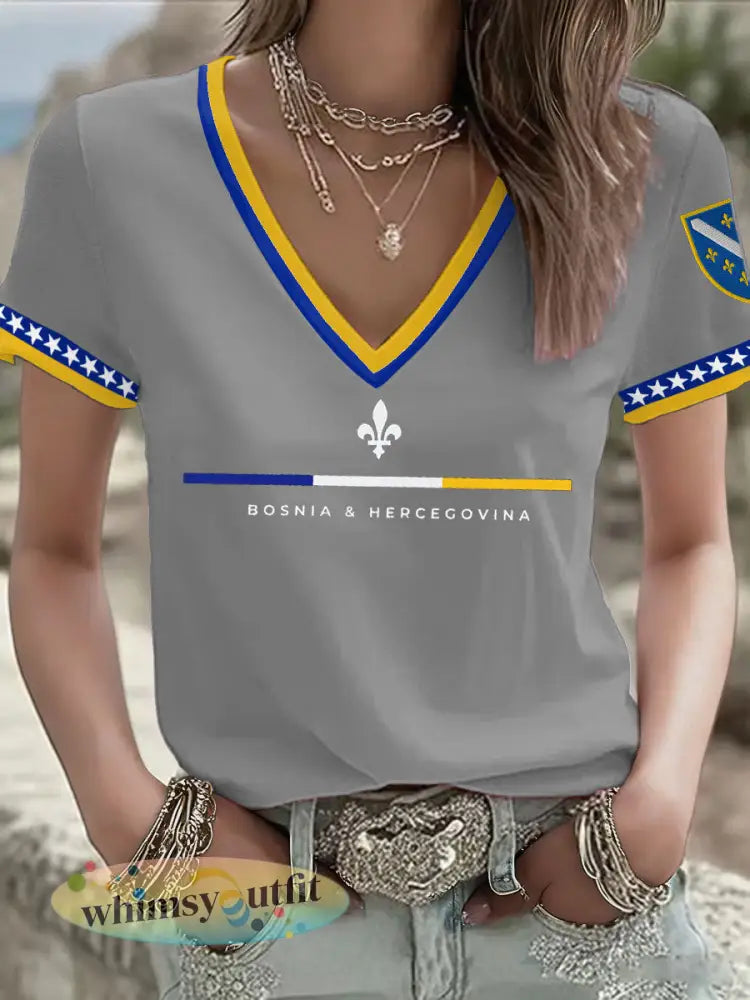 Bosnische voetballiefhebbers voor dames ZMAJEVI T-shirt met print - Lichtgrijs / S