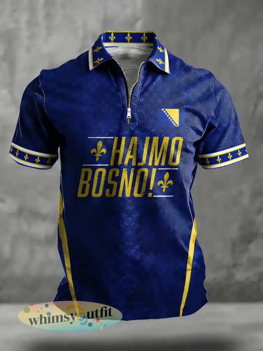 Bosnische voetballiefhebbers voor heren ZMAJEVI geprinte casual tops - Blauw / S