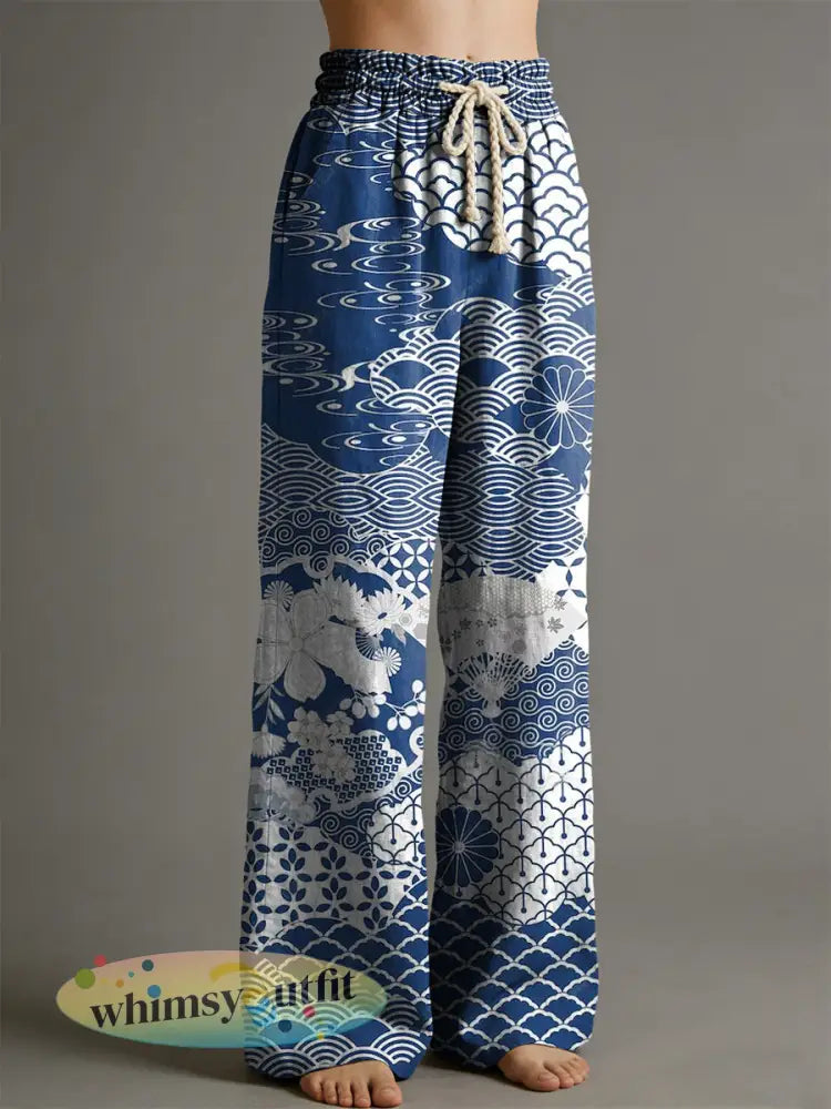 Broeken met bloemenprint voor dames - Blauw / S