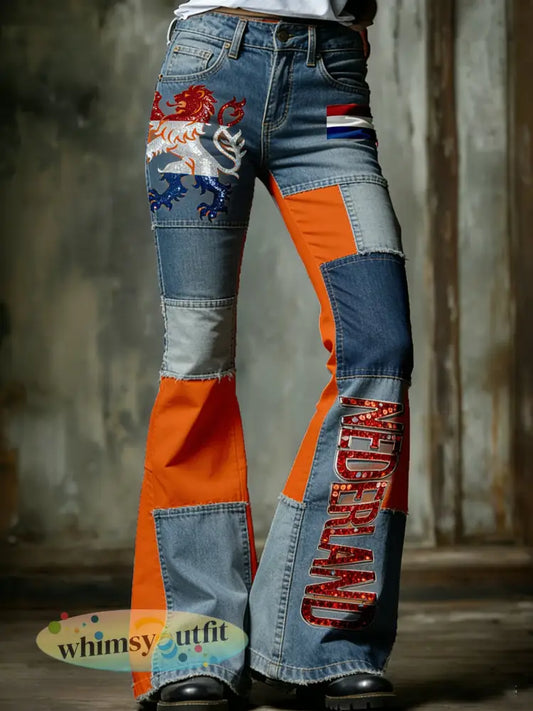 Broeken met Nederlandse koningsdagprint voor dames - A / S