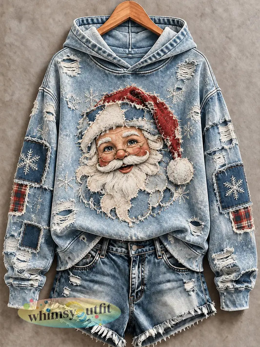 Casual capuchon voor dames met kerstmanprint - Blauw / S