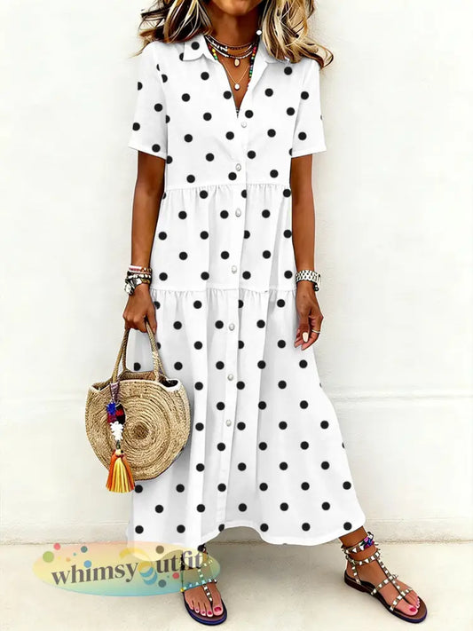 Casual dames jurk met korte mouwen en korte mouwen - Wit / S