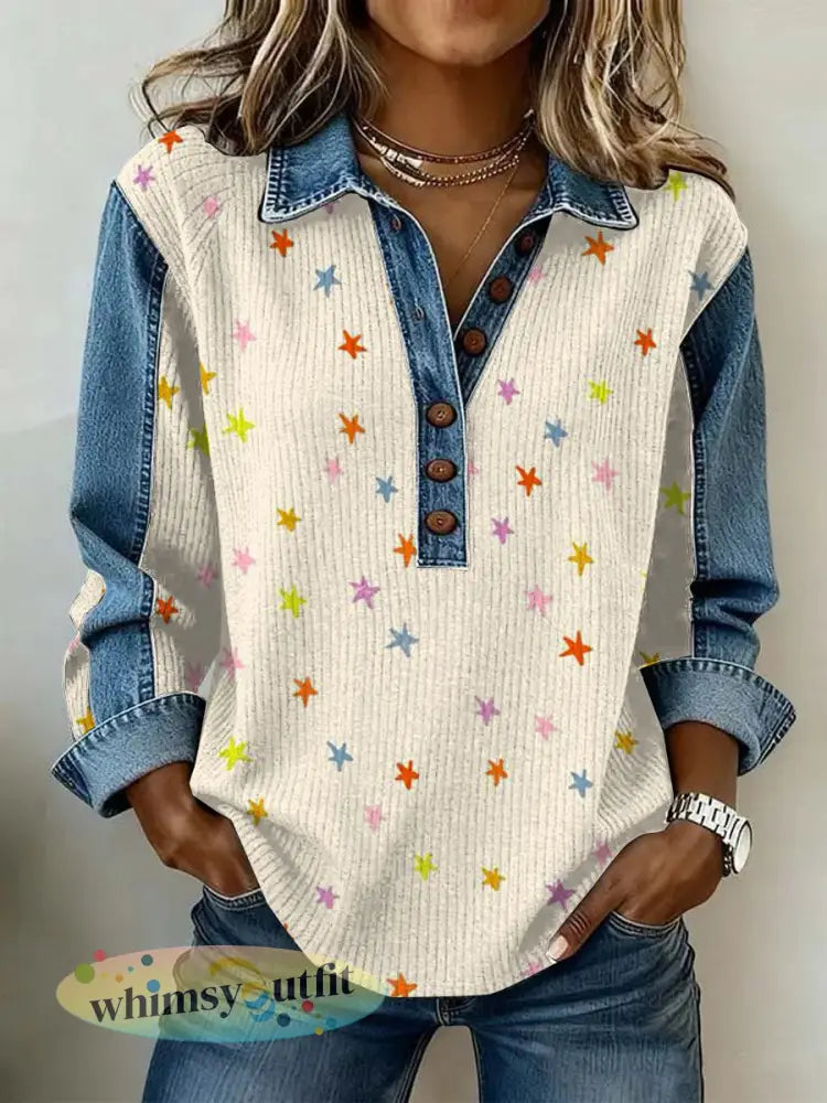 Casual damesblouse met bloemenprint en lange mouwen in vintagestijl - als foto / S