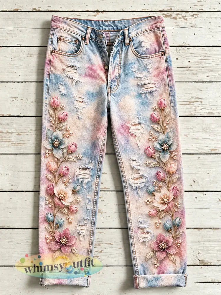 Casual damesbroek met bloemenprint - Veelkleurig / S