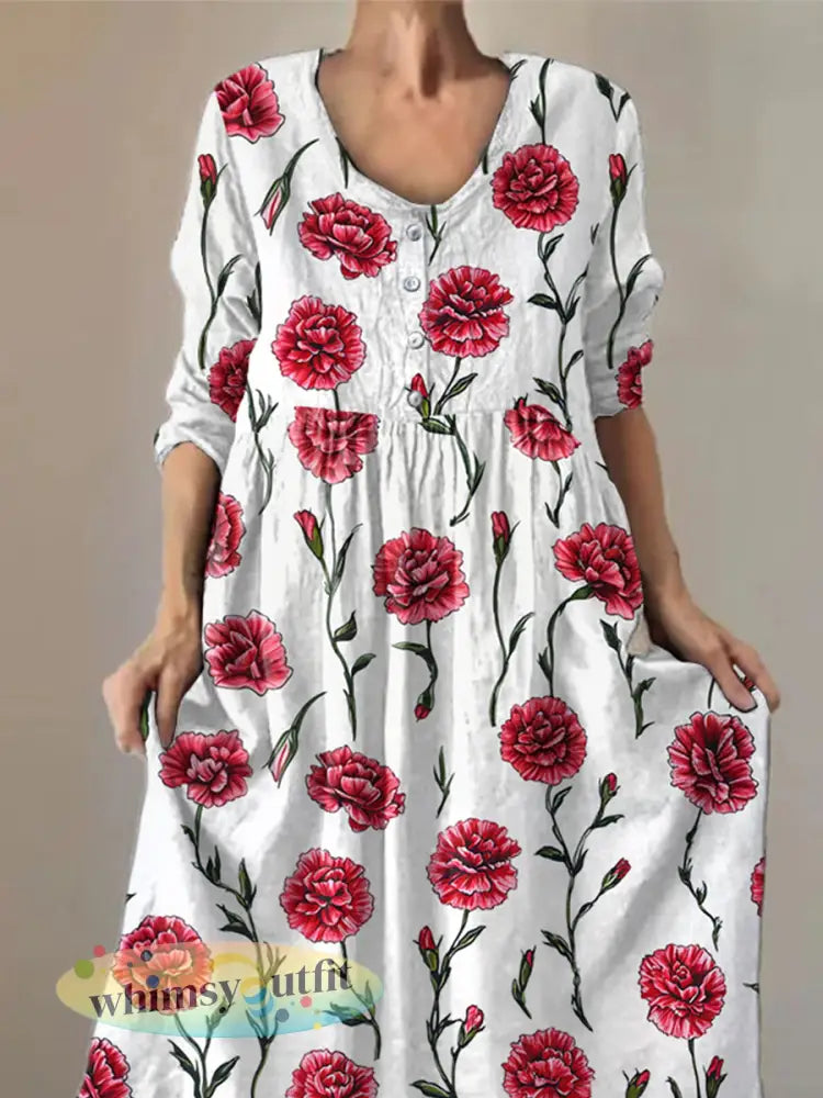 Casual damesjurk met anjerprint