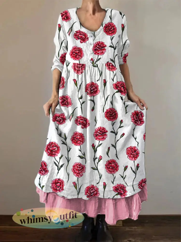 Casual damesjurk met anjerprint - Roze / S